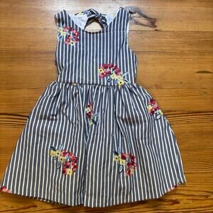 Rare Editions blue white striped embroidered floral tank girls dress SIZE 7